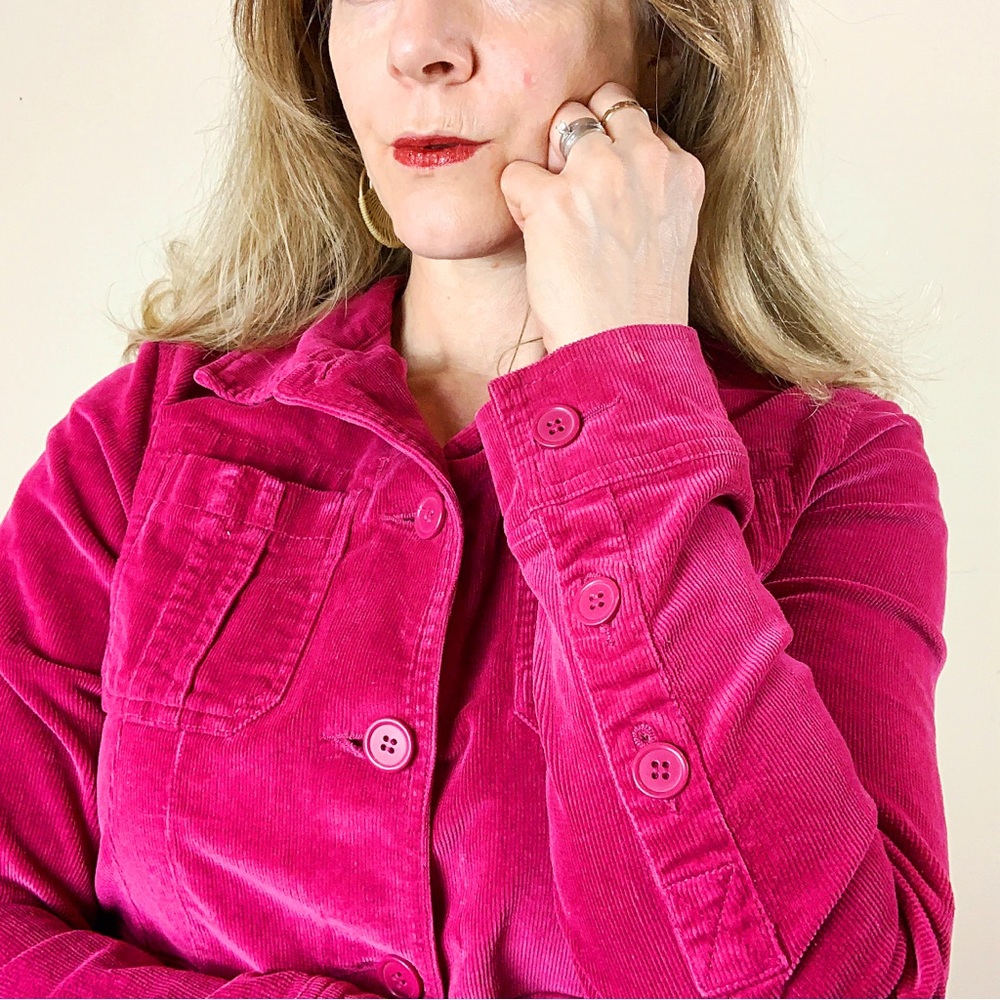 Ac-3998 Fuchsia Corduroy Button Front Chest Pocke… - image 3